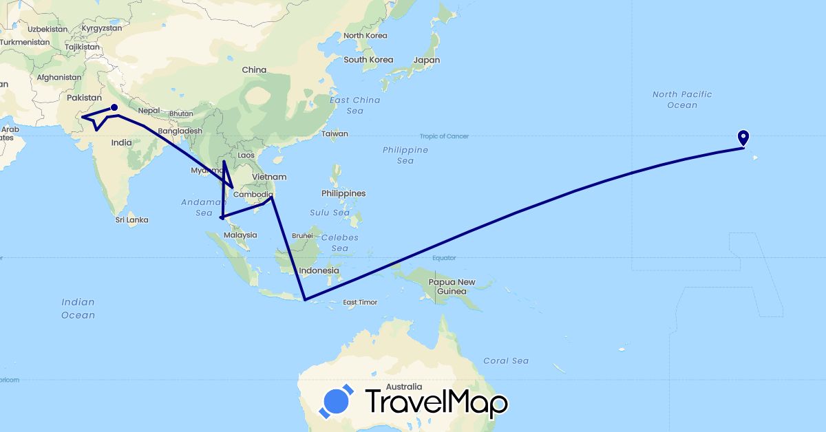 TravelMap itinerary: driving in Indonesia, India, Thailand, United States, Vietnam (Asia, North America)